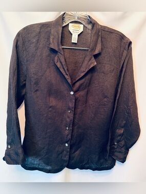 Talbots Women’s Size 8 100% Irish Linen Shirt Long Sleeve Button Up Black